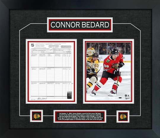 Connor Bedard Framed First Goal Scoresheet Collage 28.5" x 24.5"